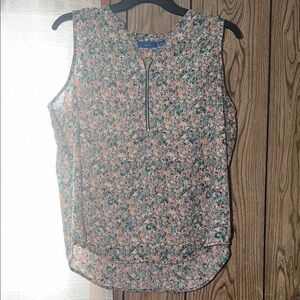 Apt. 9 Floral Zip-Front Blouse - Pink and Green